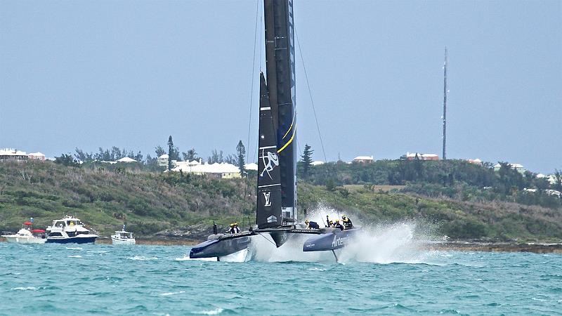 Artemis Racing nosedives on Leg 4 - Race 5 - Finals, America's Cup Playoffs- Day 15, June 11, 2017 (ADT). The error let Emirates Team NZ through to the lead until Mark 6 photo copyright Richard Gladwell taken at  and featuring the AC50 class