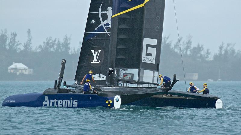 Then the rain set in - delayed restart - Race 7 - Finals, America's Cup Playoffs- Day 15, June 12, 2017 (ADT) photo copyright Richard Gladwell taken at  and featuring the AC50 class