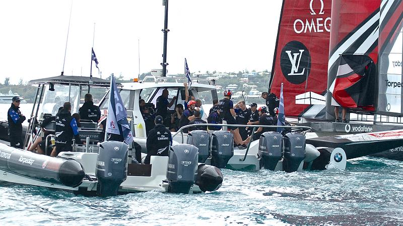 After race hook-up - Emirates Team New Zealand - Challenger Final, Day 3 - 35th America's Cup - Day 16 - Bermuda June 12, 2017 photo copyright Richard Gladwell taken at  and featuring the AC50 class