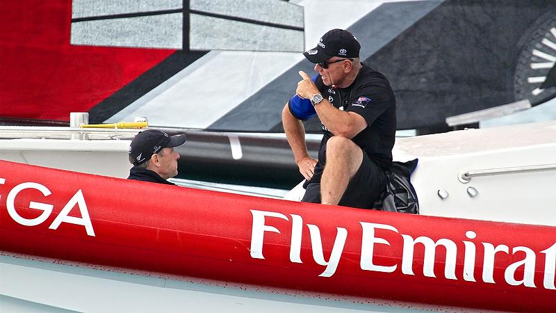 Emirates Team New Zealand CEO, Grant Dalton makes a point to COO Kevin Shoebridge, between races - Challenger Final, Day 3 - 35th America's Cup - Day 16 - Bermuda June 12, 2017 photo copyright Richard Gladwell taken at  and featuring the AC50 class