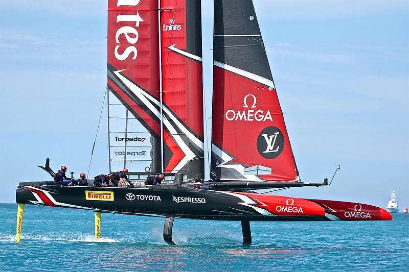 Emirates Team New Zealand before the start - Race 7 - Finals, America's Cup Playoffs- Day 15, June 12, 2017 (ADT) photo copyright Richard Gladwell taken at  and featuring the AC50 class