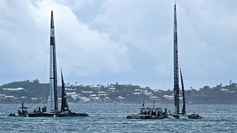 `The Framework` teams have a work-out - Race 7 - Finals, America's Cup Playoffs- Day 15, June 12, 2017 (ADT) photo copyright Richard Gladwell taken at  and featuring the AC50 class