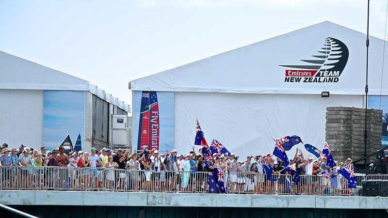 Kiwi fans gather at the Emirates Team New Zealand base - America's Cup 35th Match - Match Day1 - Regatta Day 17, June 17, 2017 (ADT) - photo © Richard Gladwell