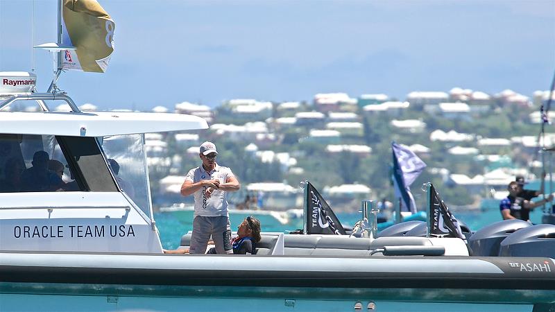 Larry Ellison starts his watch - America's Cup 35th Match - Match Day2 - Regatta Day 18, June 18, 2017 (ADT) photo copyright Richard Gladwell taken at  and featuring the AC50 class