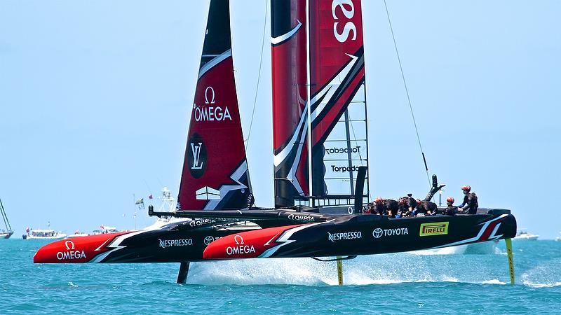Emirates Team New Zealand warms up - America's Cup 35th Match - Match Day2 - Regatta Day 18, June 18, 2017 (ADT) photo copyright Richard Gladwell taken at  and featuring the AC50 class