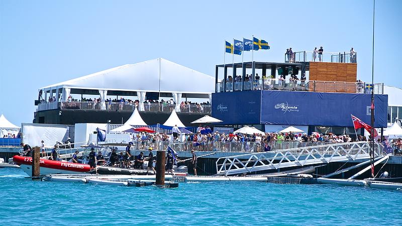 Artemis Guest and Day Base with the Gosling's Pavilion behind - America's Cup 35th Match - Match Day2 - Regatta Day 18, June 18, 2017 (ADT) photo copyright Richard Gladwell taken at  and featuring the AC50 class