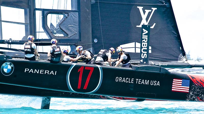 Oracle Team USA warm up - America's Cup 35th Match - Match Day 5 - Regatta Day 21, June 26, 2017 (ADT) photo copyright Richard Gladwell taken at  and featuring the AC50 class