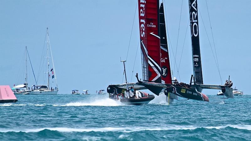 Emirates Team New Zealand trails Oracle Team USA around Mark 1 - America's Cup 35th Match - Match Day 5 - Regatta Day 21, June 26, 2017 (ADT) - photo © Richard Gladwell