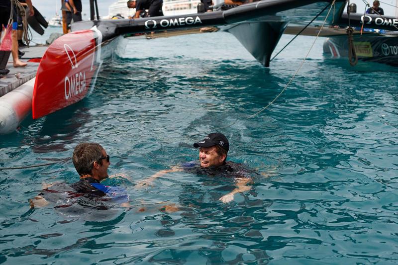 Shore crew get the traditional dunking after winning the America's Cup photo copyright Emirates Team New Zealand taken at Royal New Zealand Yacht Squadron and featuring the AC50 class