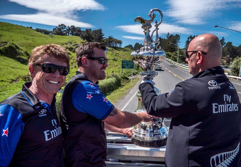 The America's Cup heading for the earth quake stricken town of Kaikoura on tour in the South Island of New Zealand photo copyright Emirates Team New Zealand taken at Royal New Zealand Yacht Squadron and featuring the AC50 class