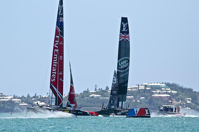 Emirates Team New Zealand come up against one of the now Super Teams formerly Land Rover BAR and now INEOS Team UK photo copyright Richard Gladwell taken at  and featuring the AC50 class