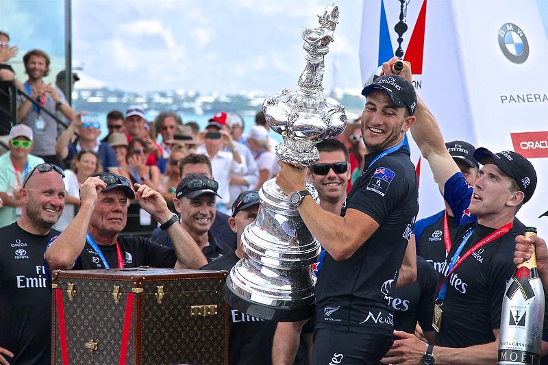 Peter Burling (right) with Blair Tuke soon after the 2017 America's Cup presentation in Bermuda, June 26, 2017 photo copyright Richard Gladwell taken at  and featuring the AC50 class