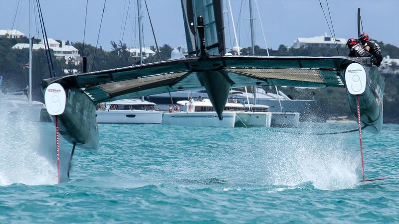 LandRover BAR lifts one rudder wing and is about to do the second  - triggering a spectacular nose dive - Day 2, Challenger Selection Series  Bermuda, May 27, 2017 - photo © Richard Gladwell / Sail-World.com