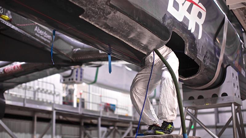 Land Rover BAR suffered significant damage after attempting to climb over Softbank Team Japan in Race 6 of the Qualification Series - Bermuda - May 27, 2017 photo copyright Harry KH / Land Rover BAR taken at Royal Yacht Squadron and featuring the AC50 class