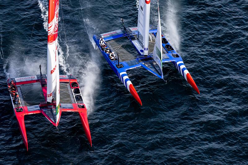 Denmark SailGP Team and France SailGP Team in action Rockwool SailGP Denmark Copenhagen - Season 3, August 2022 photo copyright David Gray / SailGP taken at Royal Danish Yacht Club and featuring the AC50 class