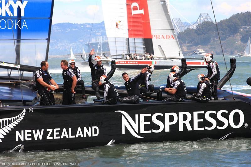 Emirates Team New Zealand win the Louis Vuitton Cup photo copyright Gilles Martin-Raget / ACEA taken at  and featuring the AC72 class