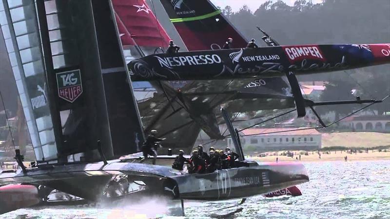 Emirates Team New Zealand has near capsize - September 14, 2013 photo copyright Youtube taken at Golden Gate Yacht Club and featuring the AC72 class