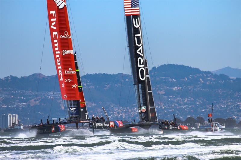 The 34th America's Cup was sailed in winds that varied from 19.9Kts to 25.4kts under a controversial wind limit system photo copyright Richard Gladwell Sail-World.com taken at Golden Gate Yacht Club and featuring the AC72 class