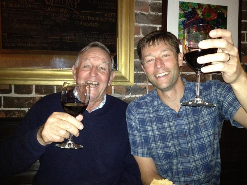 Bob Fisher and David Schmidt raising a glass together at the 34th America's Cup  photo copyright Stuart Alexander taken at San Francisco Yacht Club and featuring the AC72 class