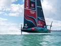 Emirates Team New Zealand new AC75 sailing on Auckland's Hauraki Gulf - April 2024