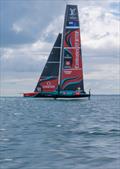 Emirates Team New Zealand's new AC75 sailing on Auckland's Hauraki Gulf - April 2024