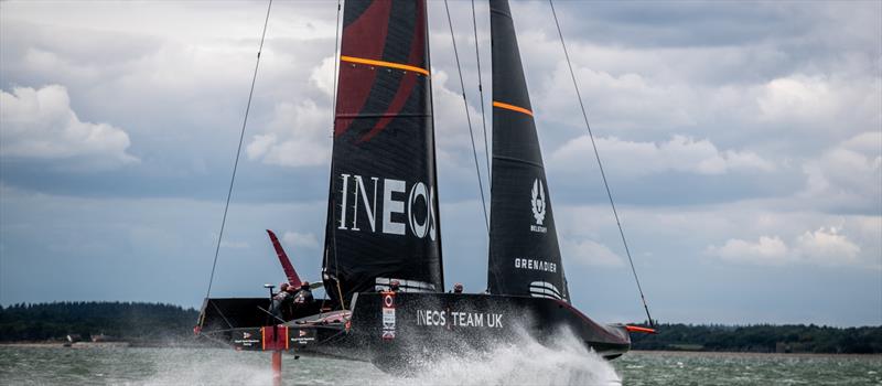 Britannia back out sailing in the Solent photo copyright C Gregory / INEOS Team UK taken at  and featuring the AC75 class