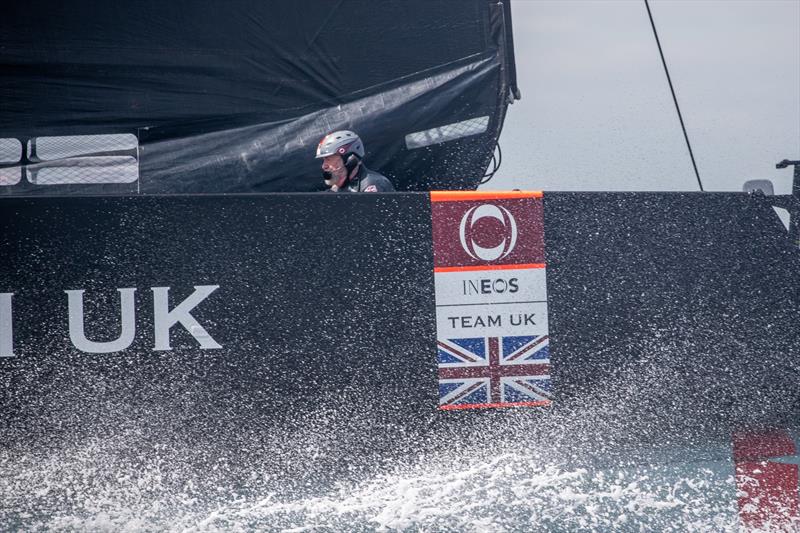 Sir Robin Knox-Johnston takes flight on Britannia photo copyright C Gregory / INEOS TEAM UK taken at  and featuring the AC75 class