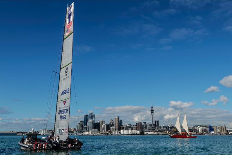 DEFIANT shortly after leaving the team's new base in the Wynyard Quarter of Auckland - photo © American Magic / Ryan Pellett / ACE