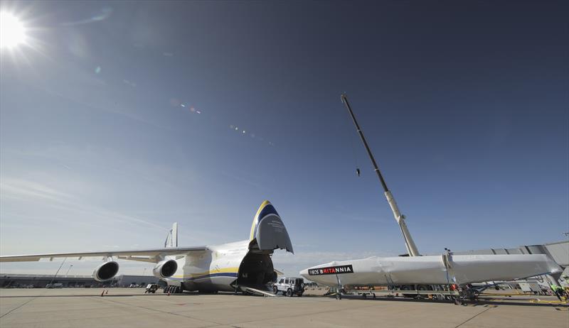 INEOS TEAM UK America's Cup race boat being towed onto an Antonov cargo plane by the teams new prototype INEOS 'Grenadier' 4x4 at the start of its journey to Auckland, New Zealand - photo © Lloyd Images / INEOS TEAM UK