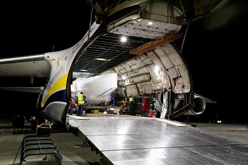 INEOS TEAM UK's RB2 onboard the Antonov Cargo Plane at Auckland Airport  - photo © Cameron Gregory 
