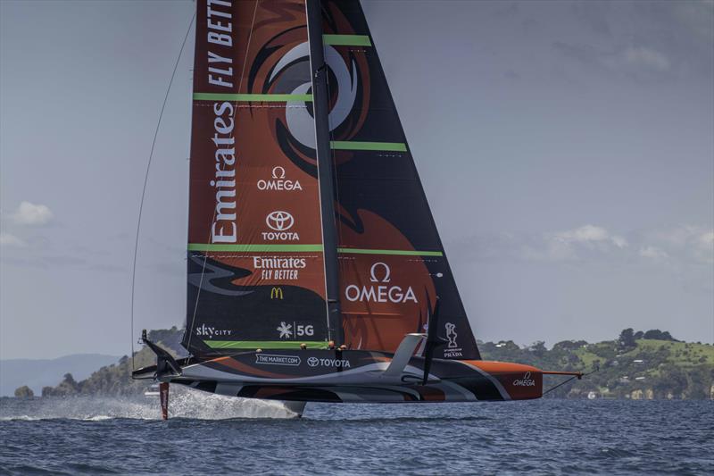 Te Rehutai's first sail photo copyright Hamish Hooper / Emirates Team New Zealand taken at  and featuring the AC75 class