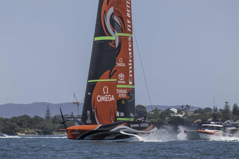 Te Rehutai's first sail photo copyright Hamish Hooper / Emirates Team New Zealand taken at  and featuring the AC75 class