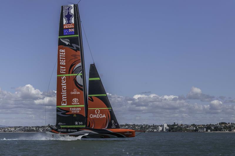 Te Rehutai's first sail photo copyright Hamish Hooper / Emirates Team New Zealand taken at  and featuring the AC75 class