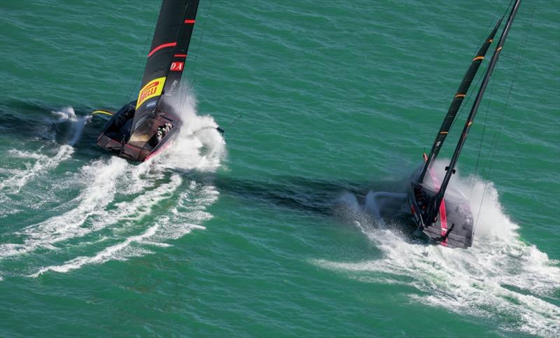 Luna Rossa Prada Pirelli vs INEOS Team UK on day 1 of PRADA America's Cup World Series Auckland photo copyright Carlo Borlenghi taken at Royal New Zealand Yacht Squadron and featuring the AC75 class