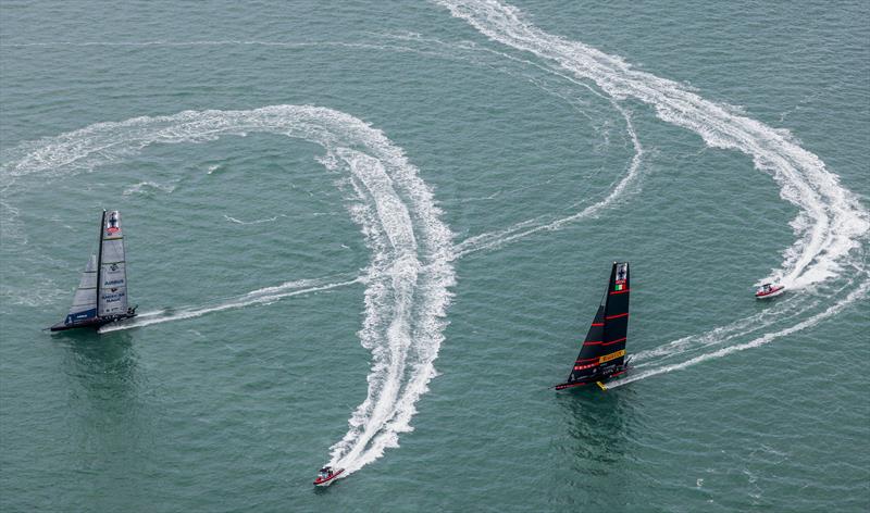 Luna Rossa Prada Pirelli vs New York Yacht Club American Magic on day 2 of PRADA ACWS Auckland photo copyright COR36 / Studio Borlenghi taken at  and featuring the AC75 class