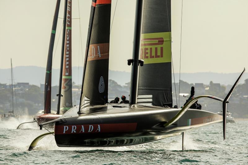 Emirates Team New Zealand vs Luna Rossa Prada Pirelli on day 3 of PRADA ACWS Auckland photo copyright Stefano Gattini taken at  and featuring the AC75 class