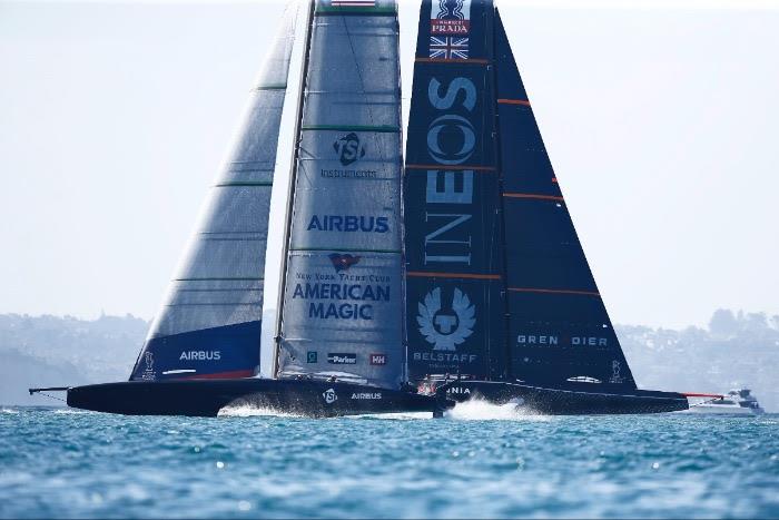 New York Yacht Club American Magic vs INEOS TEAM UK on day 3 of PRADA ACWS Auckland photo copyright Sailing Energy / American Magic taken at  and featuring the AC75 class