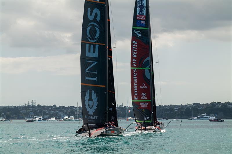 Emirates Team New Zealand vs INEOS TEAM UK in the PRADA Christmas Race photo copyright Hamish Hooper / ETNZ taken at  and featuring the AC75 class