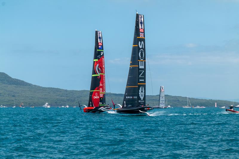Emirates Team New Zealand vs INEOS TEAM UK in the PRADA Christmas Race photo copyright Hamish Hooper / ETNZ taken at  and featuring the AC75 class