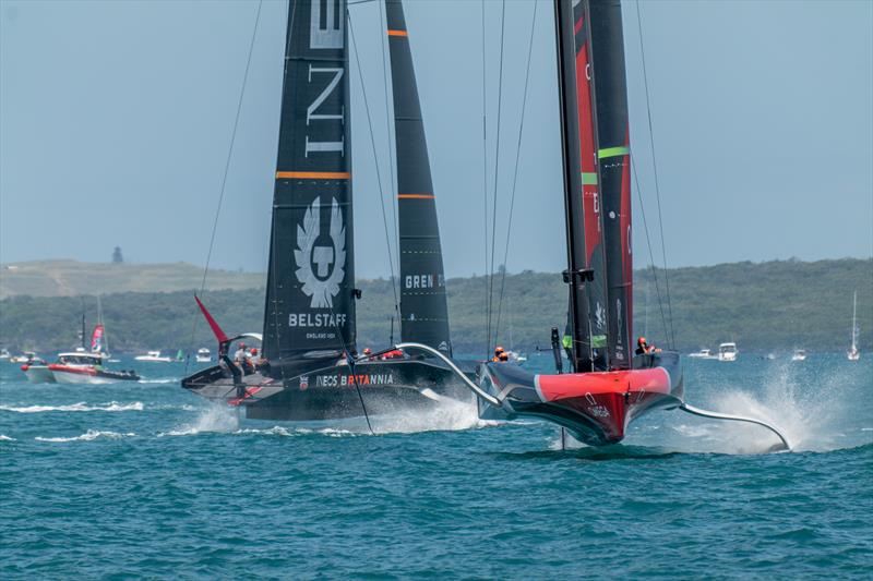 Emirates Team New Zealand vs INEOS TEAM UK in the PRADA Christmas Race photo copyright Hamish Hooper / ETNZ taken at  and featuring the AC75 class