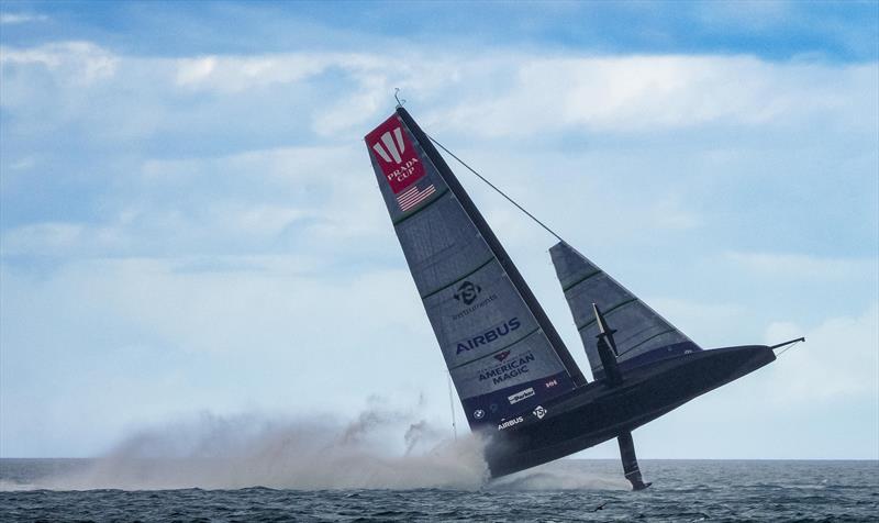 Airtime and a huge capsize for American Magic on day 3 of the PRADA Cup - photo © COR36 / Studio Borlenghi
