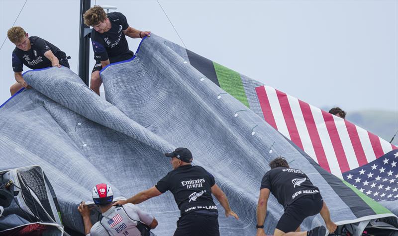 Emirates Team New Zealand help with the recovery of Patriot photo copyright COR36 / Studio Borlenghi taken at  and featuring the AC75 class