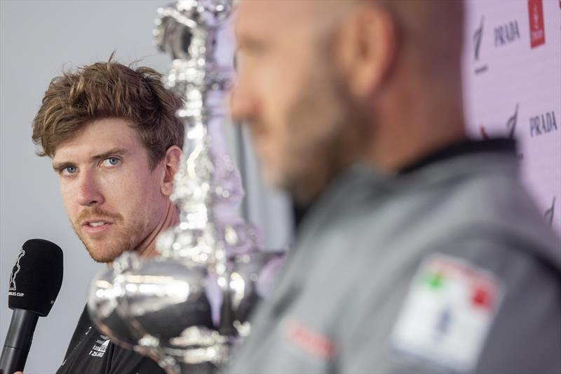 Peter Burling and Max Sirena in the press conference on the eve of the 36th America's Cup match photo copyright Emirates Team New Zealand taken at  and featuring the AC75 class