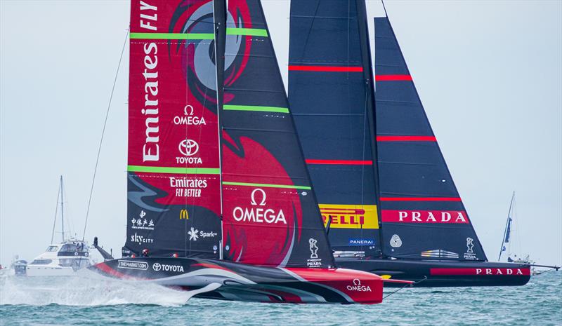 America's Cup match day 1 - Luna Rossa Prada Pirelli ahead of Emirates Team New Zealand - photo © ACE / Studio Borlenghi