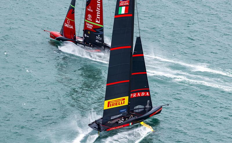 America's Cup match day 6 - Luna Rossa Prada Pirelli and Emirates Team New Zealand battle it out in race 9 photo copyright ACE / Studio Borlenghi taken at Royal New Zealand Yacht Squadron and featuring the AC75 class