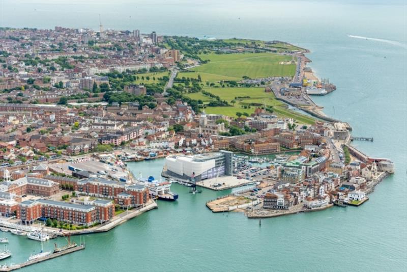 Land Rover BAR's America's Cup base in Portsmouth UK photo copyright Shaun Roster taken at Royal Yacht Squadron and featuring the AC75 class