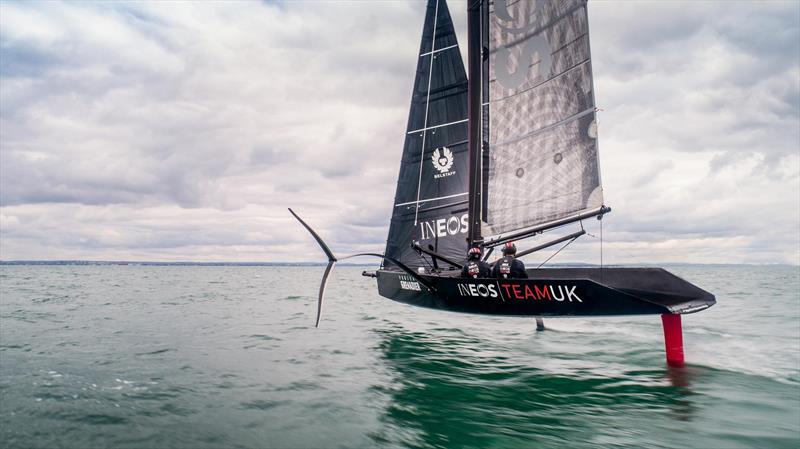 INEOS Team UK sail their surrogate Quant 28 mimicing the AC75  photo copyright INEOS Team UK taken at Royal Yacht Squadron and featuring the AC75 class