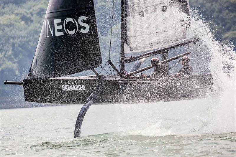 Ben Ainslie and Giles Scott sail T5 (surrogate Quant 28 mimicing the AC75) in the Solent photo copyright HARRY KH / INEOS TEAM UK taken at  and featuring the AC75 class