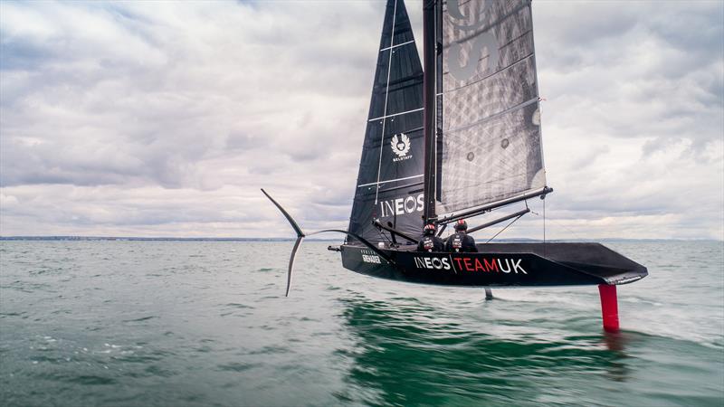 Ben Ainslie and Giles Scott sail T5 (surrogate Quant 28 mimicing the AC75) in the Solent photo copyright HARRY KH / INEOS TEAM UK taken at  and featuring the AC75 class