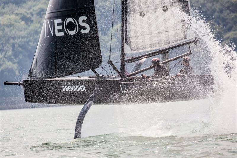 British Challenger for the America's Cup, INEOS TUK has launched its first test boat in the Solent T5 is a 28-foot foiling monohull, and has been significantly modified to match the fundamental parameters of the AC75, the class of boat that will contest t photo copyright Harry KH / INEOS Team UK taken at Royal Yacht Squadron and featuring the AC75 class